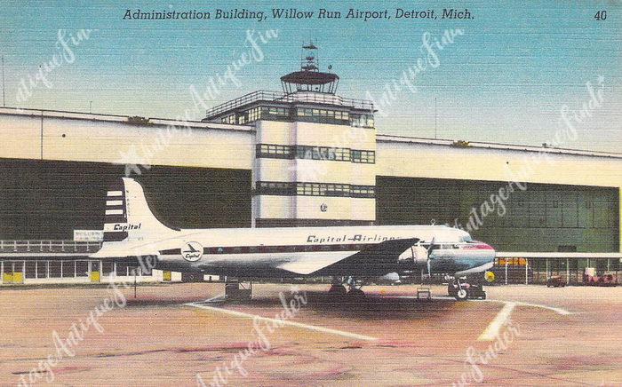 Willow Run Airport - Old Postcard